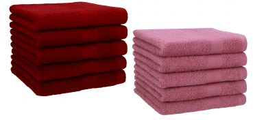 Betz Lot de 10 serviettes d'invités serviette invité taille 30x50 cm en 100% coton Premium couleur rouge rubis et fruits de bois