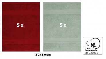 Betz PREMIUM Gästehandtücher-Set - 10 teiliges Gesichtstücher-Set -  Handtücher-Set - Händehandtücher - 30 x 50cm Runinrot / Heugrün