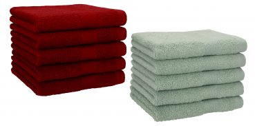 Betz Lot de 10 serviettes d'invités serviette invité taille 30x50 cm en 100% coton Premium couleur rouge rubis et vert foin