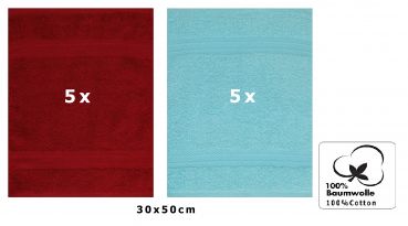 Betz 10 Piece Towel Set PREMIUM 100% Cotton 10 Guest Towels 30x50 cm colour ruby and ocean