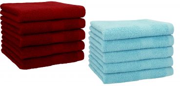 Betz Set di 10 asciugamani per ospiti 30x50 Premium 100 % cotone colore rosso rubino e blu oceano