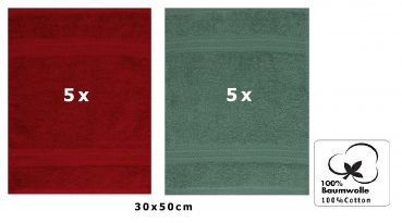 Betz 10 Piece Towel Set PREMIUM 100% Cotton 10 Guest Towels 30x50 cm colour ruby and fir green