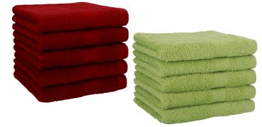 Betz Lot de 10 serviettes d'invités serviette invité taille 30x50 cm en 100% coton Premium couleur rouge rubis et vert avocat