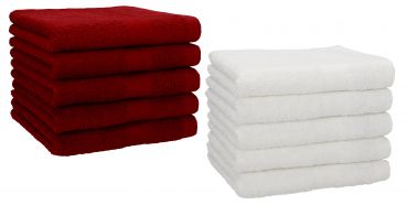 Betz Set di 10 asciugamani per ospiti 30x50 Premium 100 % cotone colore rosso rubino e bianco