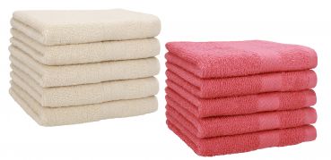Betz Lot de 10 serviettes d'invités serviette invité taille 30x50 cm en 100% coton Premium couleur sable et  framboise