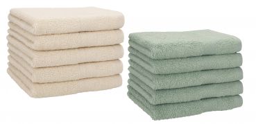 Betz Lot de 10 serviettes d'invités serviette invité taille 30x50 cm en 100% coton Premium couleur sable et vert foin