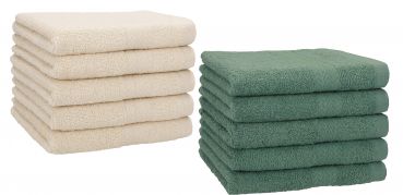Betz Set di 10 asciugamani per ospiti 30x50 Premium 100 % cotone colore sabbia e verde abete