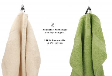 Betz 10 Piece Towel Set PREMIUM 100% Cotton 10 Guest Towels 30x50 cm colour sand and avocado green