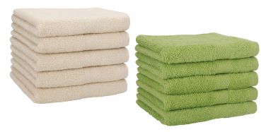 Betz Set di 10 asciugamani per ospiti 30x50 Premium 100 % cotone colore sabbia e verde avocado