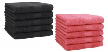 Betz Set di 10 asciugamani per ospiti 30x50 Premium 100 % cotone colore grafite e rosso lampone