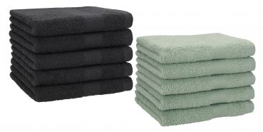 Betz Lot de 10 serviettes d'invités serviette invité taille 30x50 cm en 100% coton Premium couleur graphite et vert foin