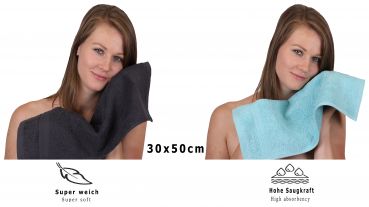 Betz PREMIUM Gästehandtücher-Set - 10 teiliges Gesichtstücher-Set -  Handtücher-Set - Händehandtücher - 30 x 50cm Graphit / Ocean