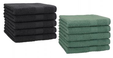 Betz Set di 10 asciugamani per ospiti 30x50 Premium 100 % cotone colore grafite e  verde abete