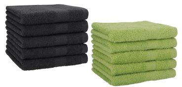 Betz Lot de 10 serviettes d'invités serviette invité taille 30x50 cm en 100% coton Premium couleur graphite et vert avocat