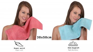 Betz 10 Piece Towel Set PREMIUM 100% Cotton 10 Guest Towels 30x50 cm colour raspberry and ocean