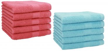 Betz Set di 10 asciugamani per ospiti 30x50 Premium 100 % cotone colore rosso lampone e  blue oceano