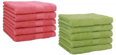 Betz Set di 10 asciugamani per ospiti 30x50 Premium 100 % cotone colore rosso lampone e verde avocado
