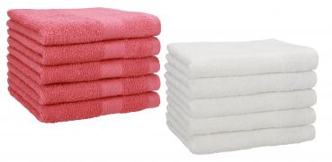 Betz Set di 10 asciugamani per ospiti 30x50 Premium 100 % cotone colore rosso lampone e bianco