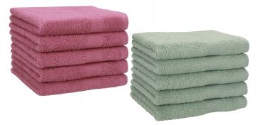 Betz Lot de 10 serviettes d'invités serviette invité taille 30x50 cm en 100% coton Premium couleur fruits de bois et vert foin