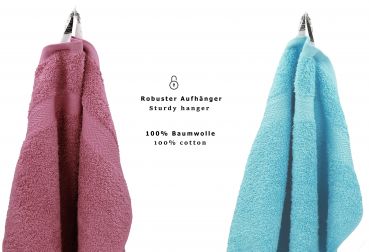 Betz Paquete de 10 toallas de tocador PREMIUM 100% algodón 30x50 cm color rojo baya y azul océano