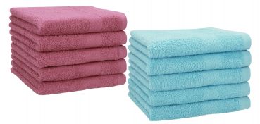 Betz Lot de 10 serviettes d'invités serviette invité taille 30x50 cm en 100% coton Premium couleur fruits de bois et bleu océan