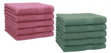 Betz 10 Piece Towel Set PREMIUM 100% Cotton 10 Guest Towels 30x50 cm colour wild-berry and fir green