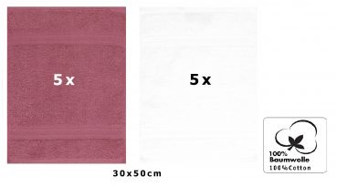 Betz Paquete de 10 toallas de tocador PREMIUM 100% algodón 30x50 cm color rojo baya y blanco
