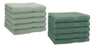 Betz Set di 10 asciugamani per ospiti 30x50 Premium 100 % cotone colore verde fieno e verde abete