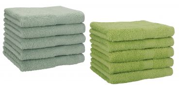 Betz Lot de 10 serviettes d'invités serviette invité taille 30x50 cm en 100% coton Premium couleur vert foin et vert avocat
