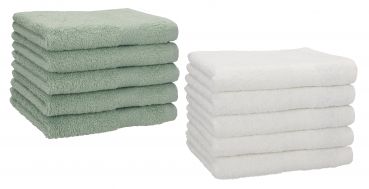 Betz Lot de 10 serviettes d'invités serviette invité taille 30x50 cm en 100% coton Premium couleur vert foin et blanc