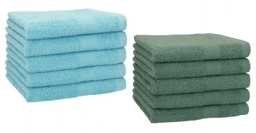 Betz Lot de 10 serviettes d'invités serviette invité taille 30x50 cm en 100% coton Premium couleur bleu océan et vert sapin