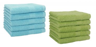 Betz Lot de 10 serviettes d'invités serviette invité taille 30x50 cm en 100% coton Premium couleur bleu océan et vert avocat