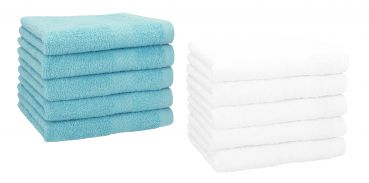 Betz Lot de 10 serviettes d'invités serviette invité taille 30x50 cm en 100% coton Premium couleur bleu océan et blanc