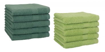 Betz 10 Piece Towel Set PREMIUM 100% Cotton 10 Guest Towels 30x50 cm colour fir green and  avocado green