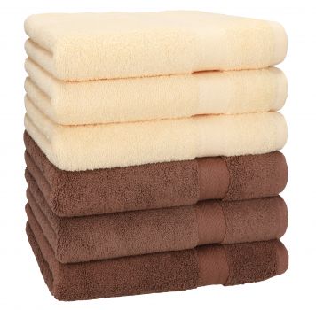 Betz 6 Stück Handtücher PREMIUM 100% Baumwolle Größe 50 cm x 100 cm beige / nuss