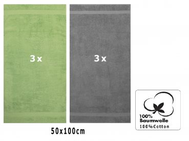 Betz 6 Stück Handtücher PREMIUM 100% Baumwolle Größe 50 cm x 100 cm apfelgrün / anthrazit