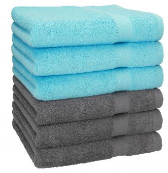 Betz 6 pezzi di asciugamani PREMIUM 100% cotone dimensioni 50x100 cm turchese / antracite