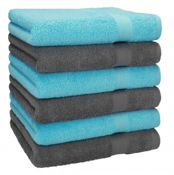 Betz 6 pièces de serviettes PREMIUM 100% coton taille 50x100cm turquoise / anthracite
