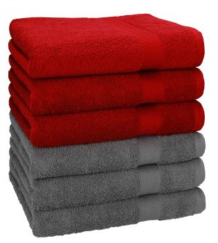 Betz 6 pezzi di asciugamani PREMIUM 100% cotone dimensioni 50x100 cm rosso scuro / antracite