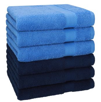Betz 6 pièces de serviettes PREMIUM 100% coton taille 50x100cm bleu foncé / bleu clair