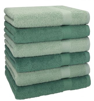 Betz 6 pièces de serviettes PREMIUM 100% coton taille 50x100cm vert foin / vert sapin