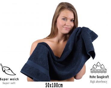 Betz Paquete de 10 toallas de lavabo PREMIUM 100% algodón tamaño 50x100 cm color azul oscuro