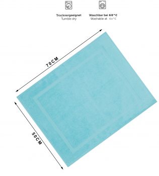 Betz Lot de 10 tapis de bain tapis de douche PREMIUM 100% coton taille 50 x 70 cm qualité 650g/m couleur turquoise