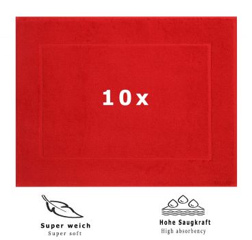 Betz lot de 10 tapis de bain Premium de taille 50x70 cm 100% coton couleur rouge