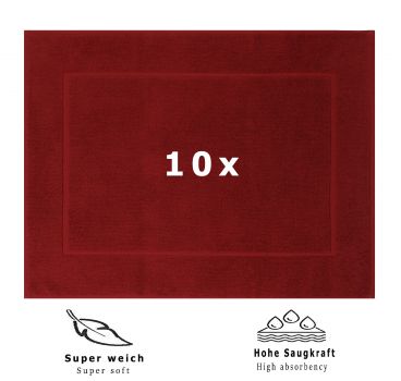 Betz Lot de 10 tapis de bain tapis de douche PREMIUM 100% coton taille 50 x 70 cm qualité 650g/m²  couleur rouge rubis
