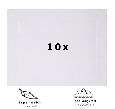 Betz 10 Stück Badvorleger Badematte PREMIUM 100% Baumwolle Größe 50x70 cm Qualität 650g/m² Farbe weiß