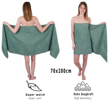 Betz Lot de 6 serviettes à sauna XXL de qualité supérieure 100 % coton serviette de plage éponge taille 70 x 200 cm couleur vert sapin