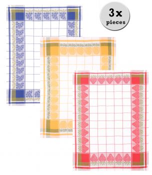 3 Piece Set Half-Linen Tea Towels Fruits colours: blue, red and yellow, size: 50 x 70 cm