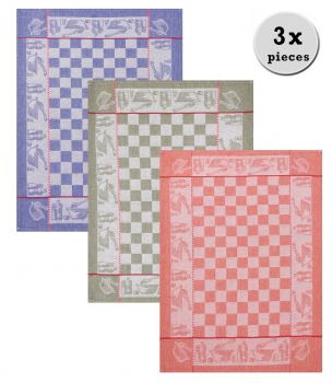 3 Piece Set Half-Linen Tea Towels Fruits colours: blue, red and green, size: 50 x 70 cm