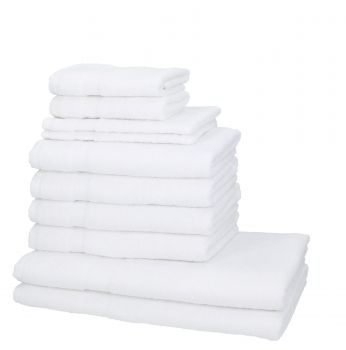 Betz 10-tlg. Handtuch-Set PALERMO 100%Baumwolle 2 Duschtücher 4 Handtücher 2 Gästetücher 2 Waschhandschuhe Farbe weiß
